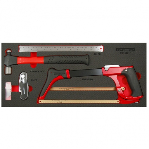 13pc Hacksaw, Hammer, Ruler and Knife Tray
