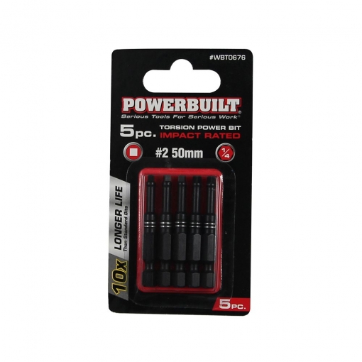 1/4" Torsion Impact Power Bit - 5pc Robertson #2 x 50mm Long