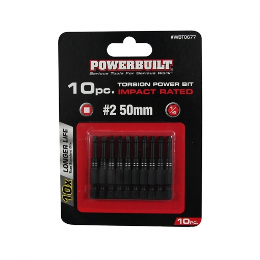 1/4" Torsion Impact Power Bit - 10pc Robertson #2 x 50mm Long