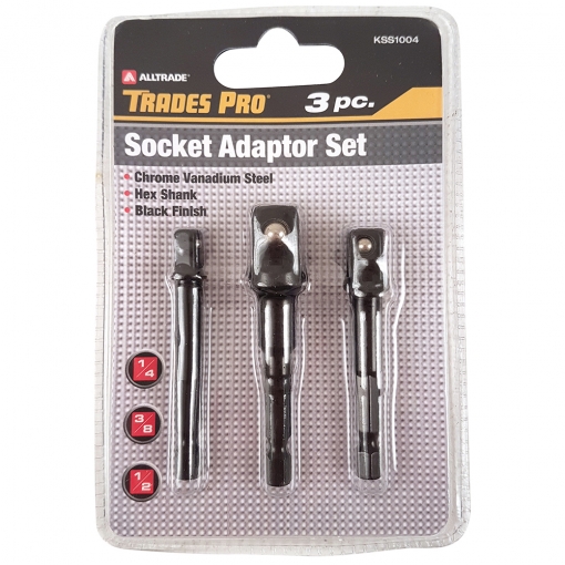 3pc 1/4", 3/8", 1/2" Dr Socket Adaptor Set with Shank