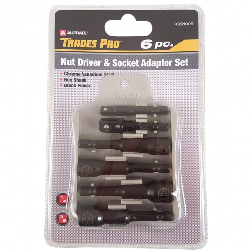 4pc Nut Driver & 2pc 1/4", 3/8" Socket Adaptor Set